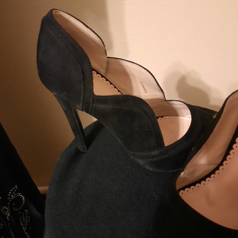Black Suede Scalloped Heels – 3"